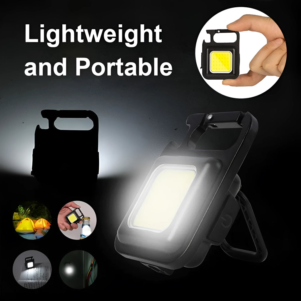 Black aluminium alloy USB rechargeable keychain torch with magnetic base and foldable handle