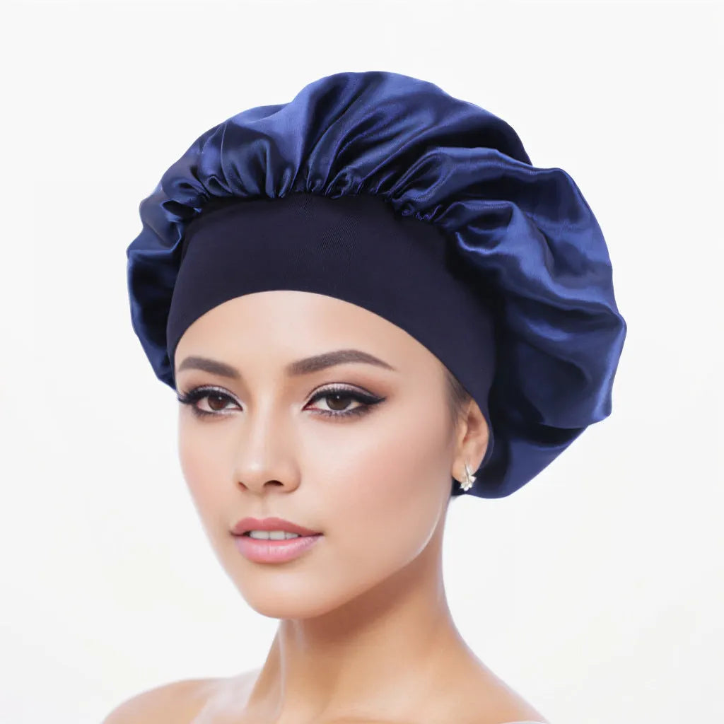 Wide-brimmed high elastic polyester headscarf for women, knitted tie-dye design, flat top crown, breathable sun protection cap