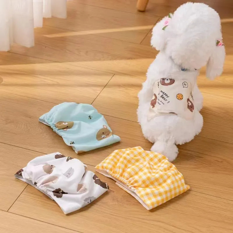 Reusable male dog diaper belly band with cartoon bone paw print design and fastener tape