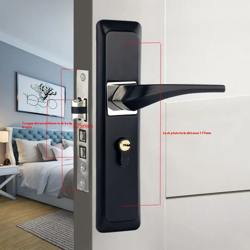 Aluminium split magnetic door lock handle for timber doors in black and silver finish.