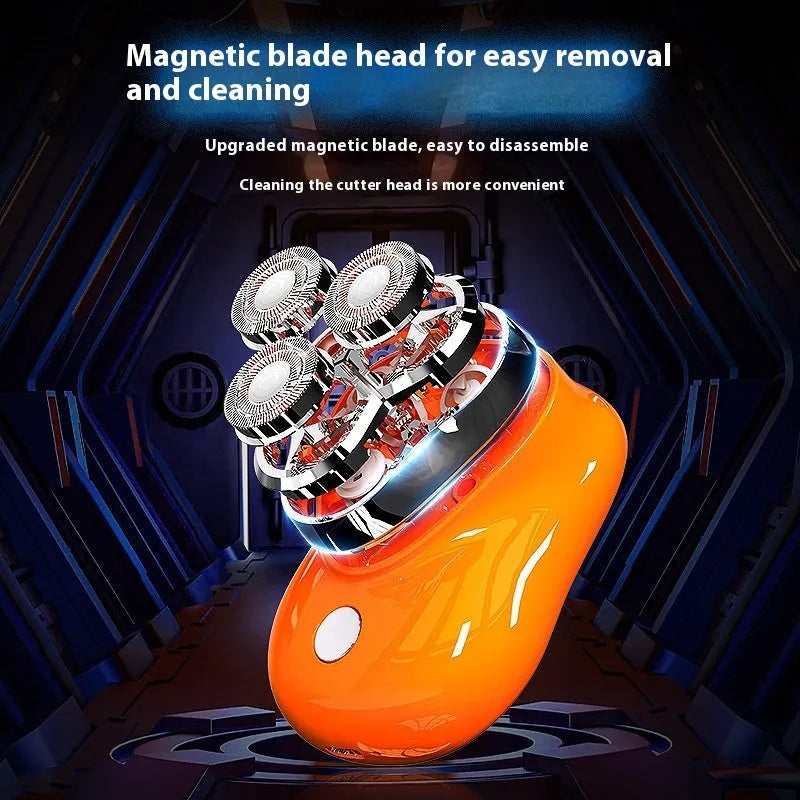 Electric magnetic suction floating three-blade shaver in piano black with removable cutter head