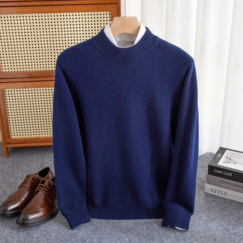 Men's half-collar loose-fit wool sweater in a light business style, shown in a range of colours.