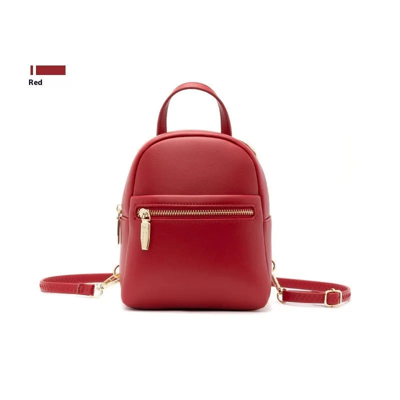 Soft PU mini backpack in street trend style with three-dimensional outer pocket, shown in one of six colour options.