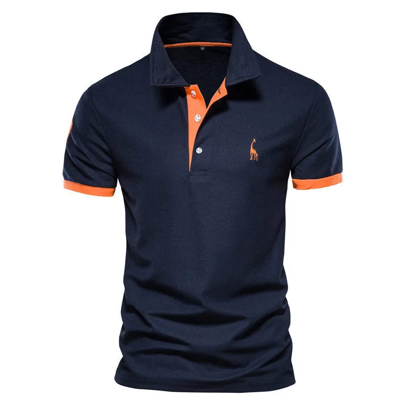 Men's slim fit short sleeve T-shirt with detailed deer embroidery on chest