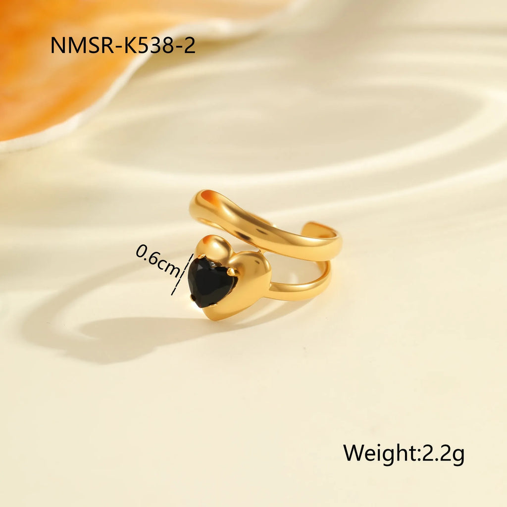 Geometric open-mouth titanium steel ring with zircon detail on adjustable band