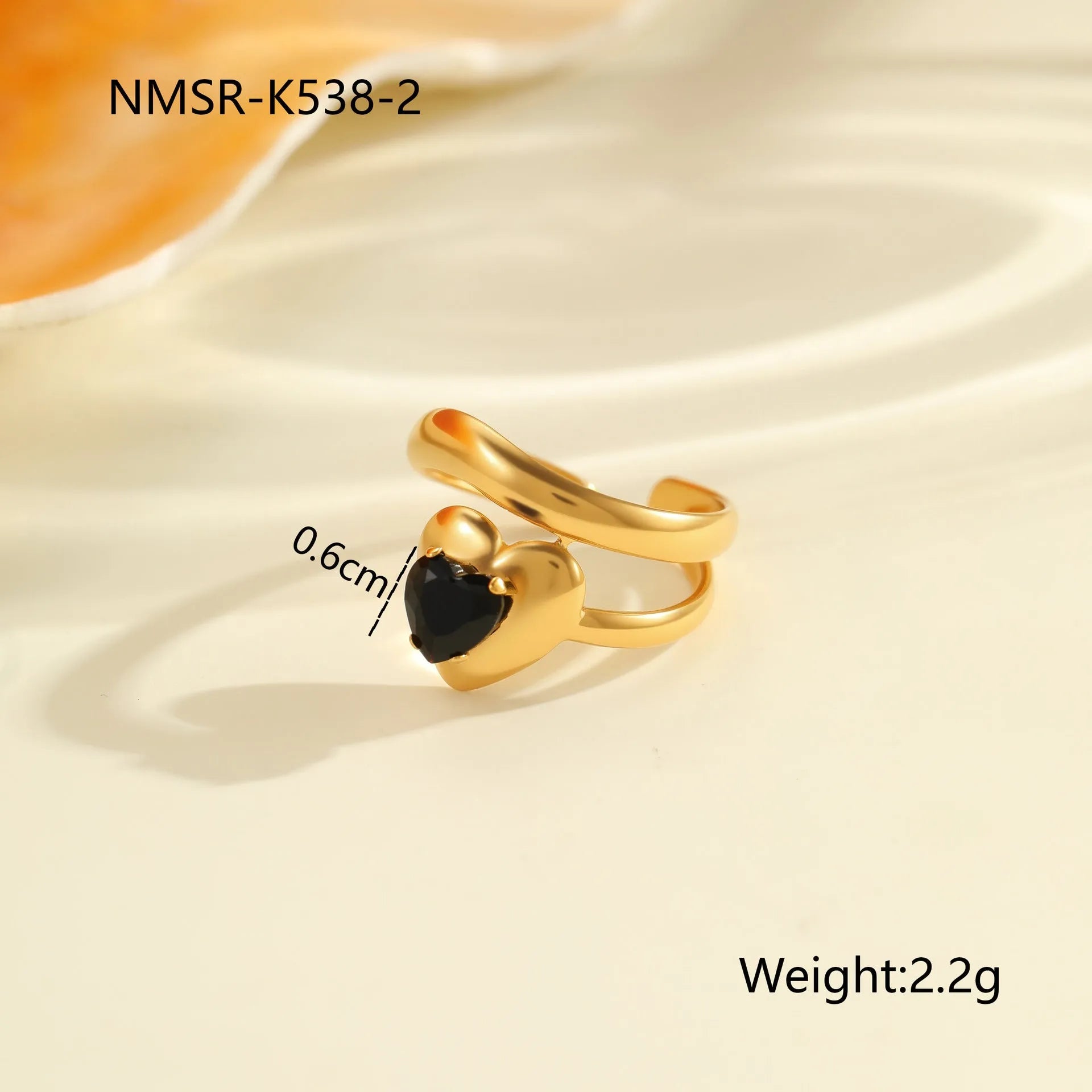 Geometric open-mouth titanium steel ring with zircon detail on adjustable band
