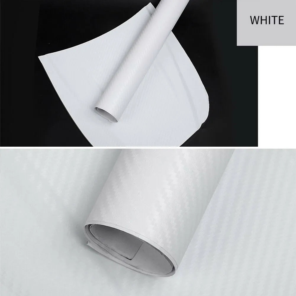 Roll of 3D carbon fibre car stickers showing textured pattern in multiple colour options
