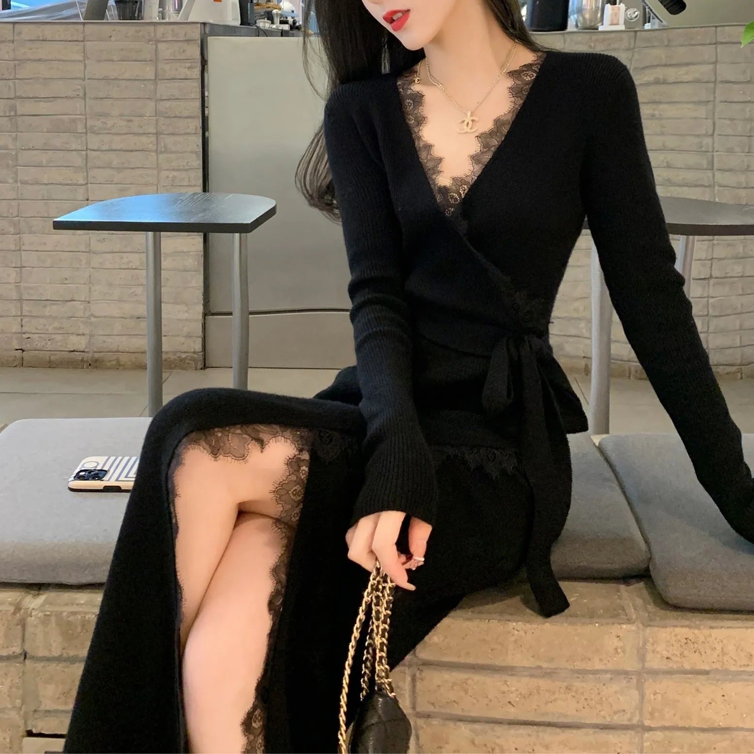 Black women's slim fit princess dress skirt made from polyester fabric
