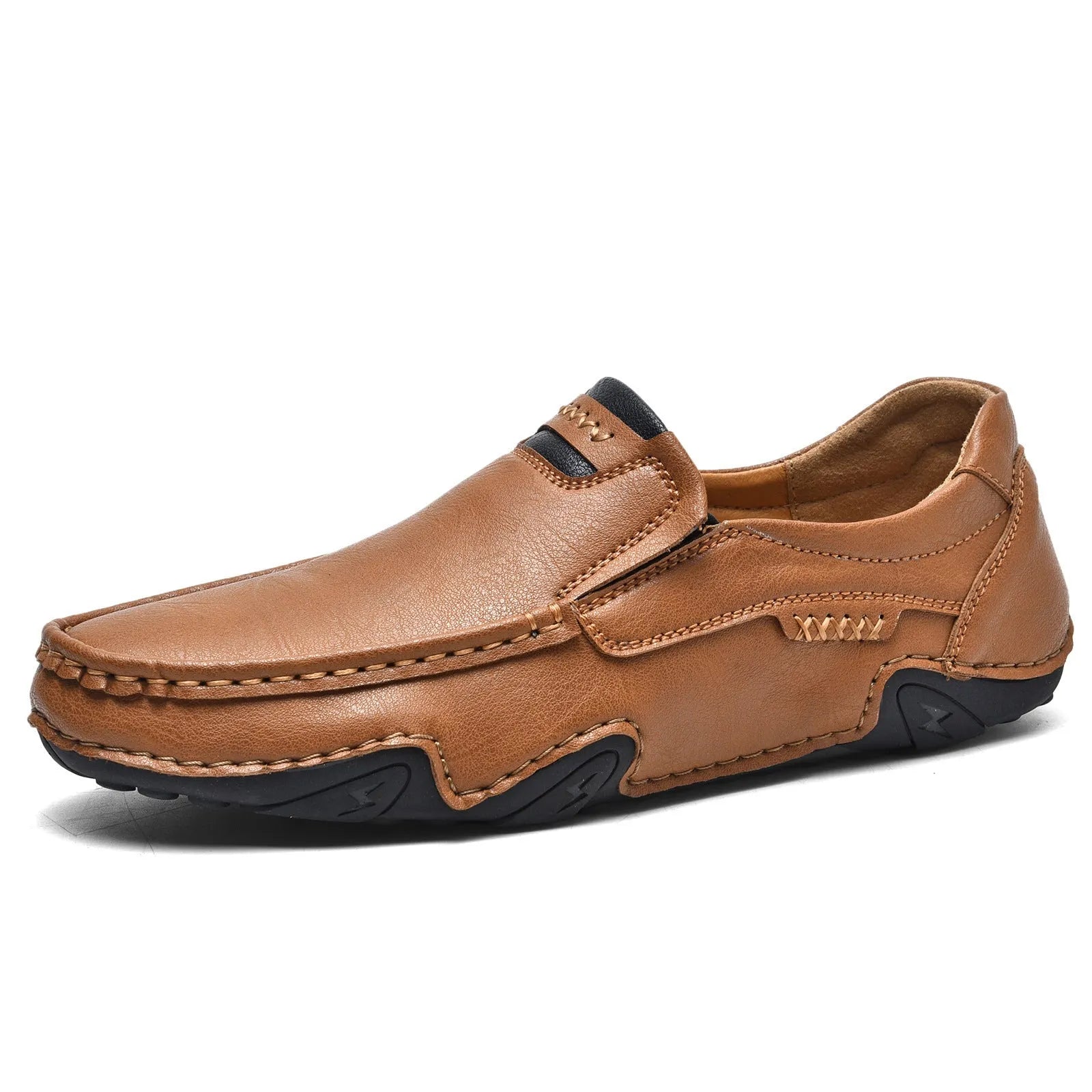 Outdoor casual slip-on flat shoes in 2518 Black with microfiber upper, round toe, and rubber sole