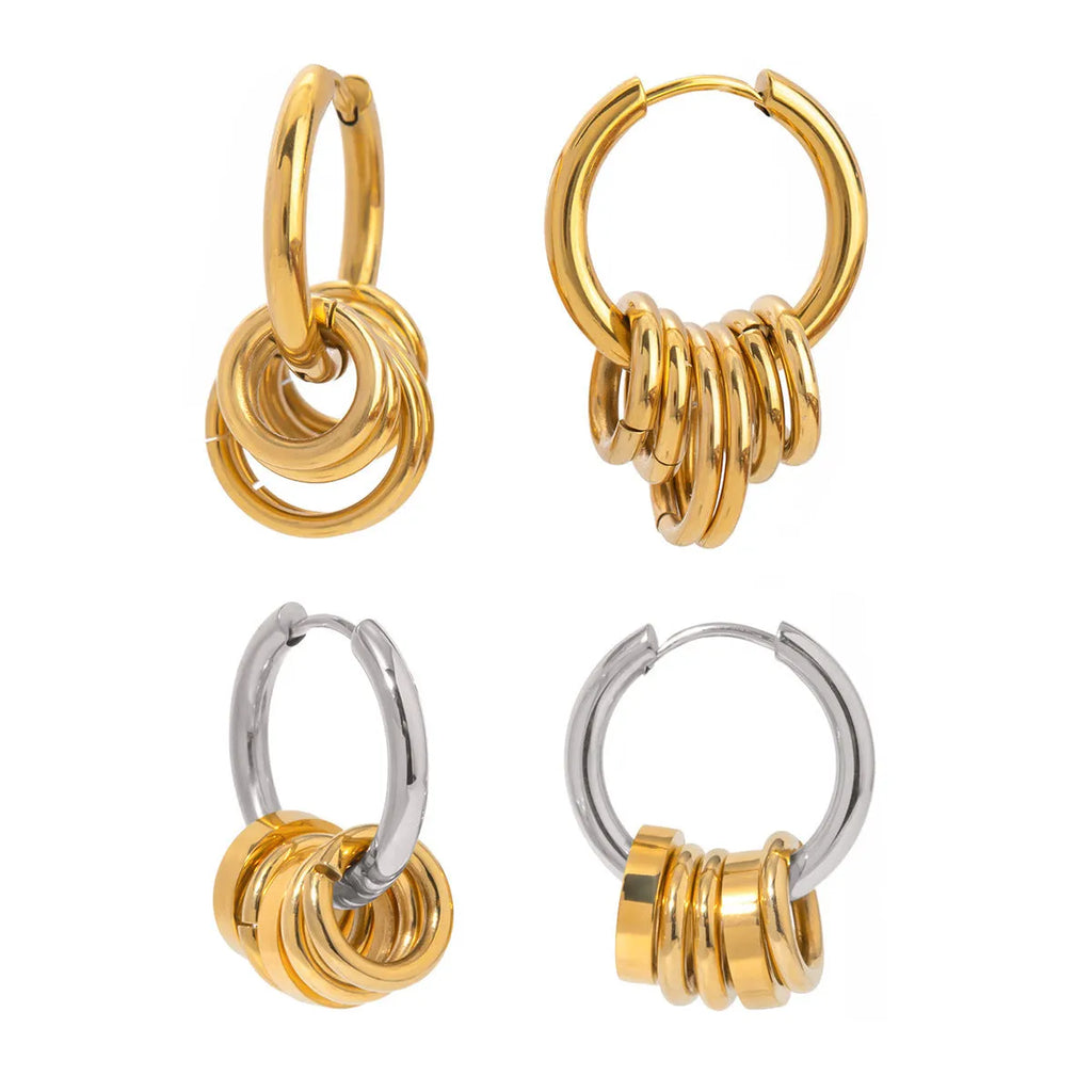 Gold tone stainless steel earrings with electroplated finish in unisex ins style design