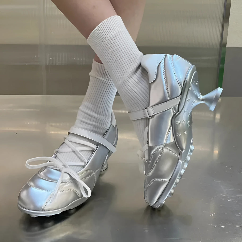 Women's creative lace-up bow sports shoes in microfiber with mid-heel and decorative stitching detail