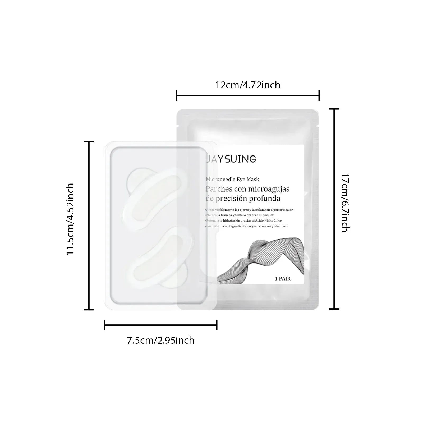 Single pair of micro needle eye mask patches for under-eye skincare application.
