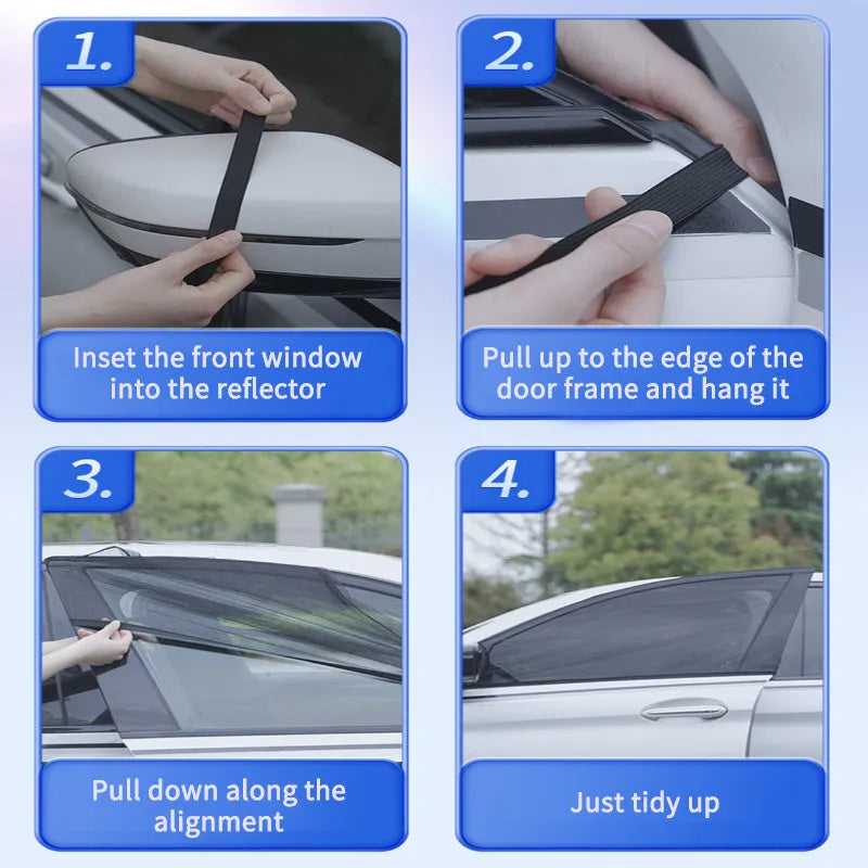 Car side window sunshades with mesh covering for sun and mosquito protection