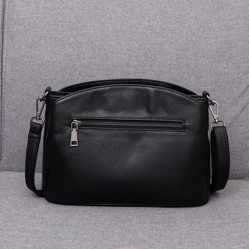 Women's genuine leather crossbody handbag in pure cowhide with plaid pattern, simple urban style, horizontal square shape