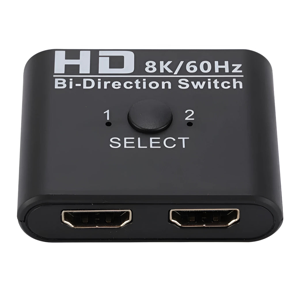 HDMI bidirectional AB switcher with switch button and two LED indicators, supports 8K 60Hz