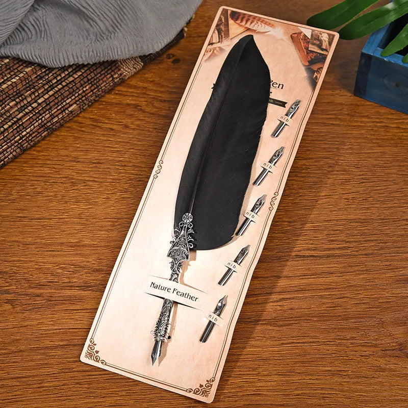 European retro vintage feather dip pen with zinc alloy shell in multiple colour options