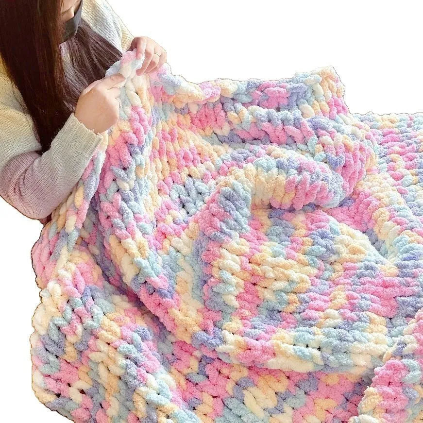 Chenille braided gravity blanket in colourful design with coarse yarn knitted texture
