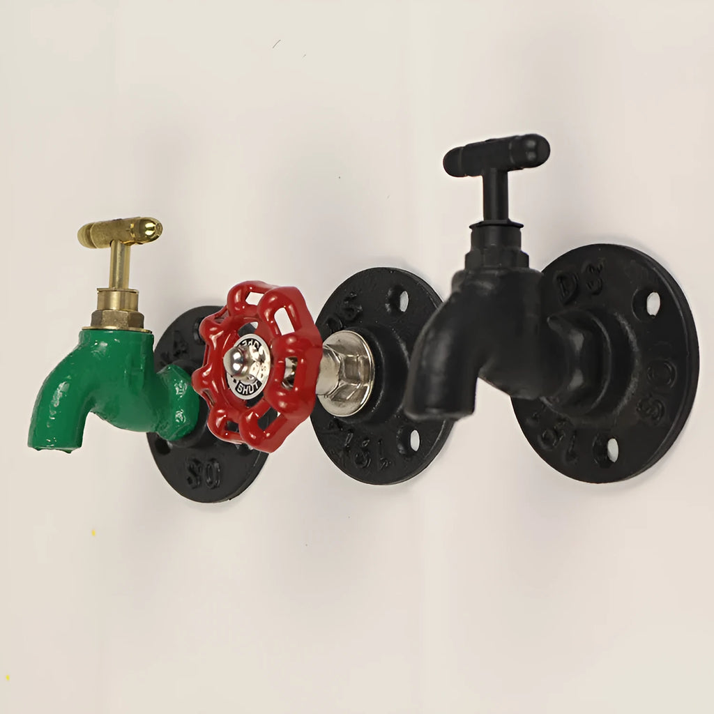 Metal water pipe style towel rack wall hook in choice of black, green or red finish