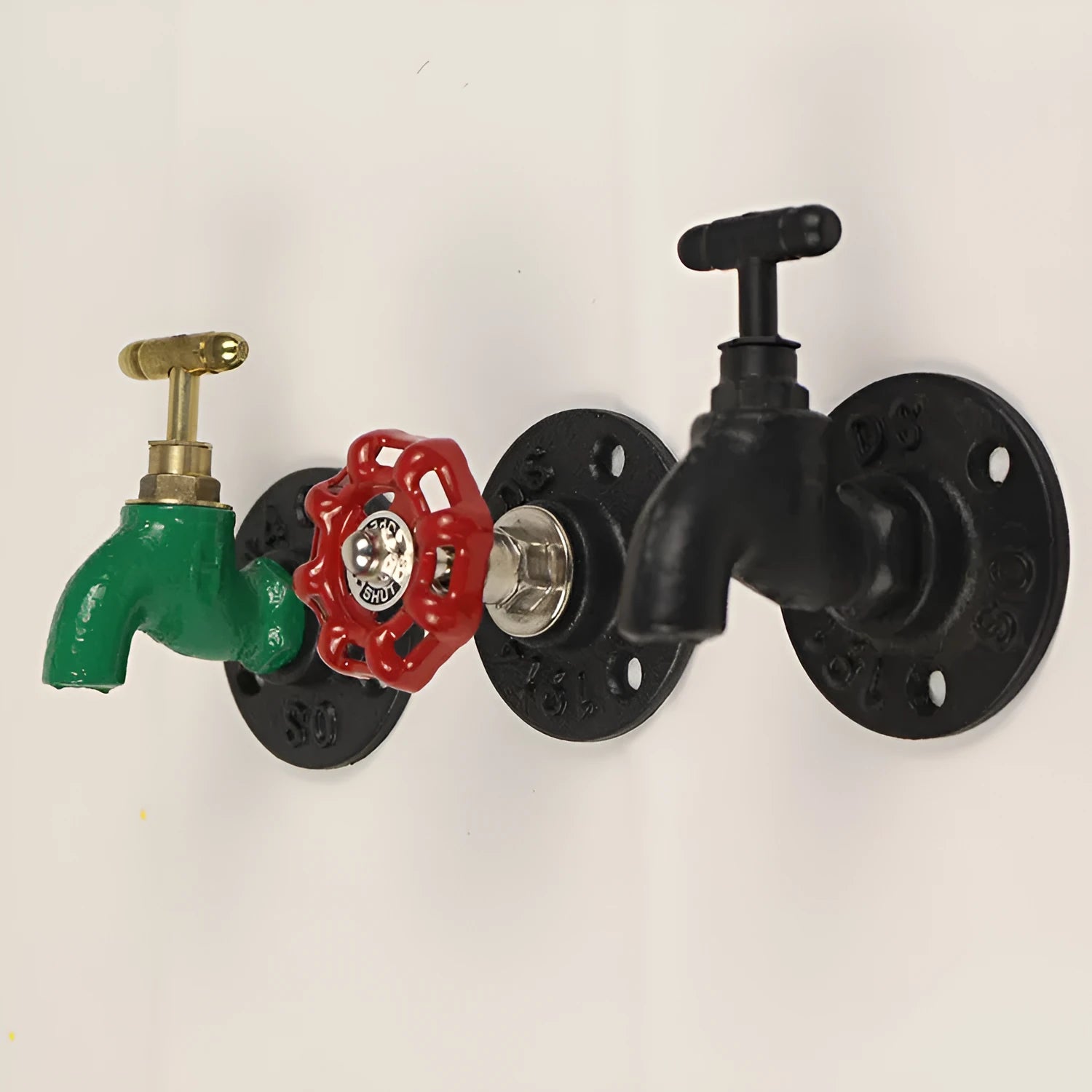 Metal water pipe style towel rack wall hook in choice of black, green or red finish