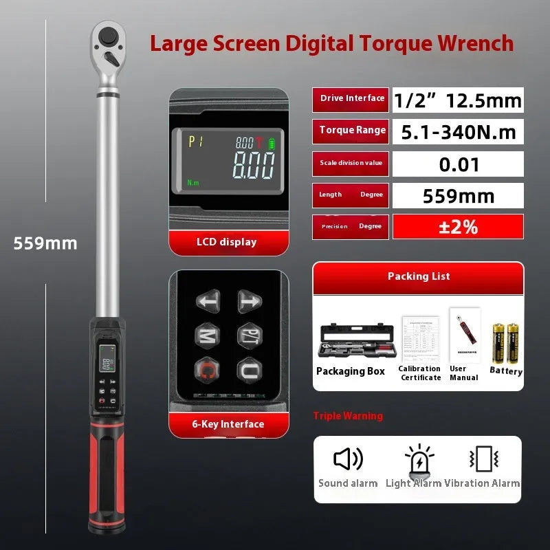 Electronic digital display torque wrench with chrome-vanadium steel construction
