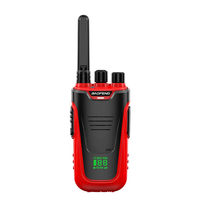 Red and yellow high-power 10W intercom with USB charging port, compact design for hotel or children's use.