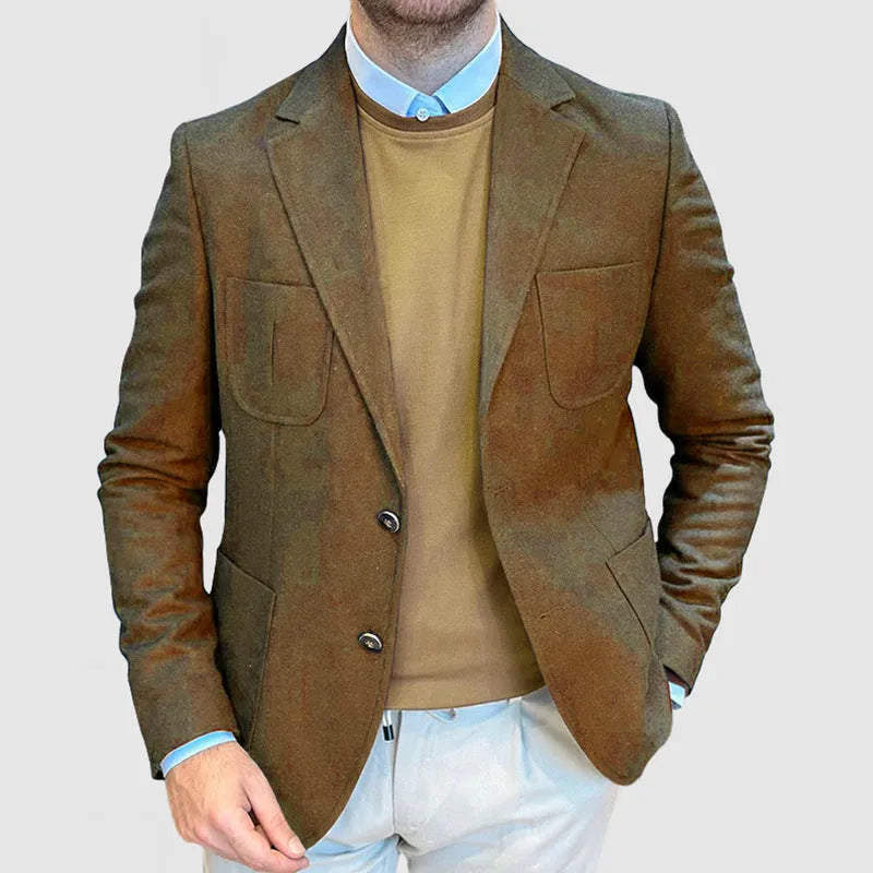 Men's loose fit cotton casual jacket in army green colour, retro tailored style