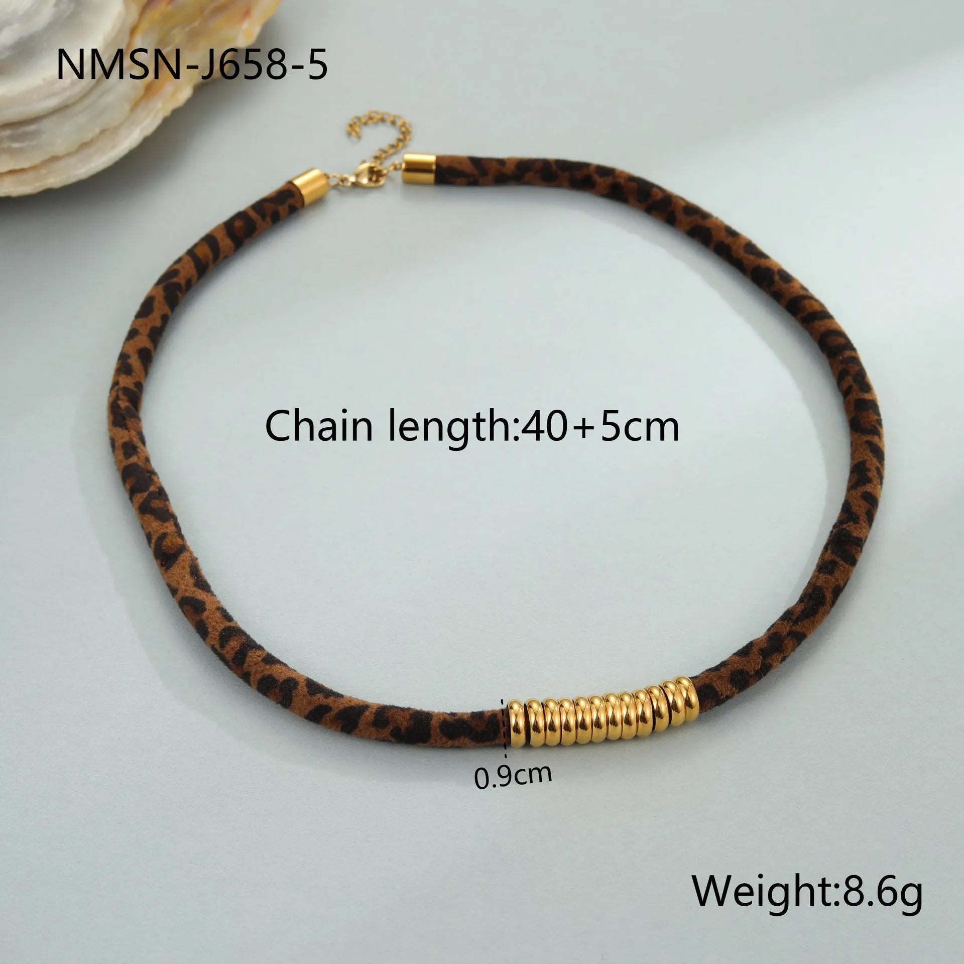 Leopard Series geometric stainless steel necklace with gold electroplated finish on a white background.