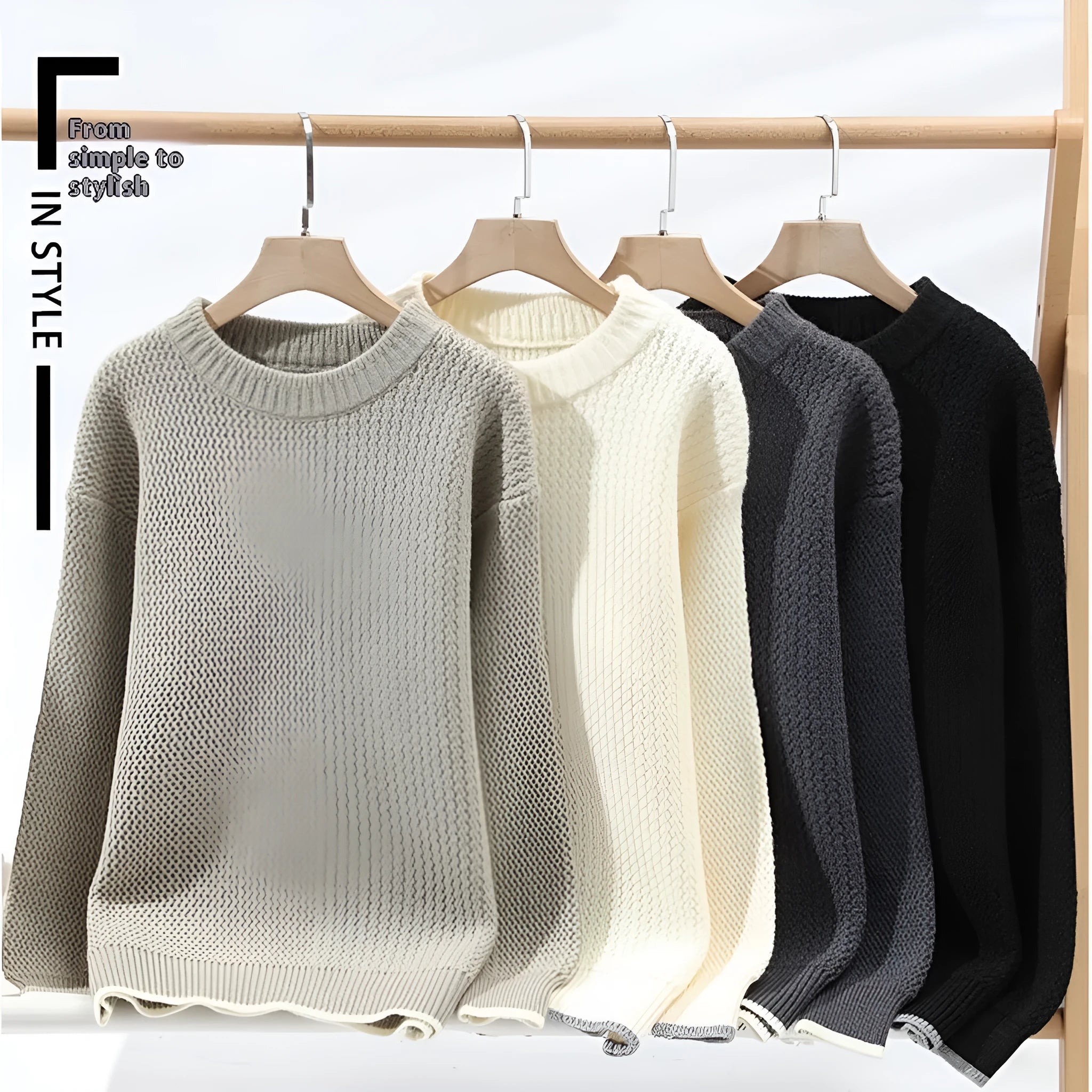 Men's grey chemical fibre blending sweater with round neck and long sleeves in loose fit