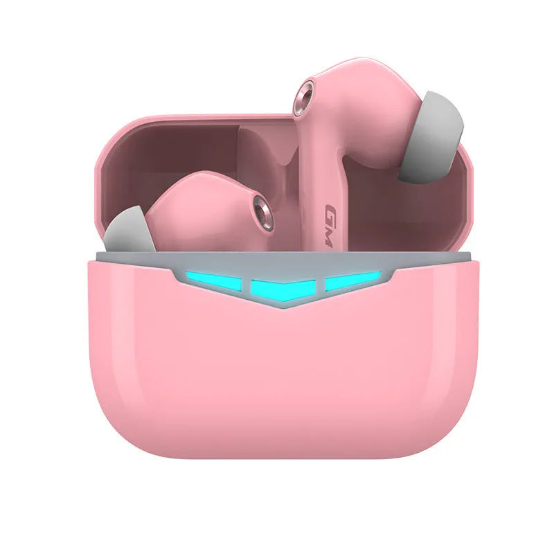 True wireless Bluetooth in-ear gaming headset in charging case with spare earmuffs
