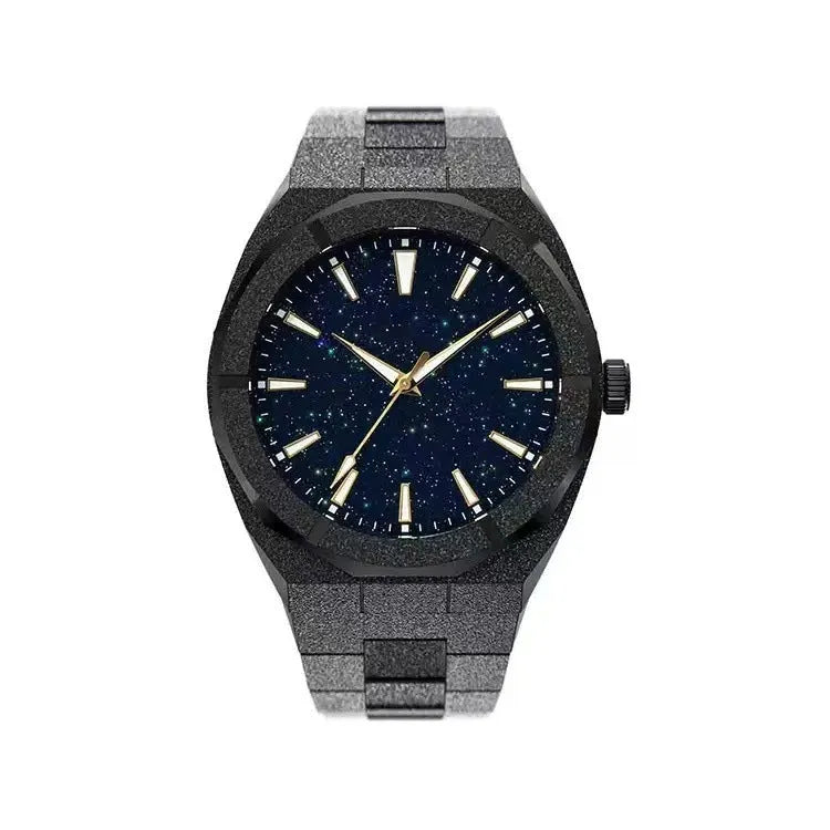 Business men's wristwatch with frosted stainless steel case and luminous hands in silver colour