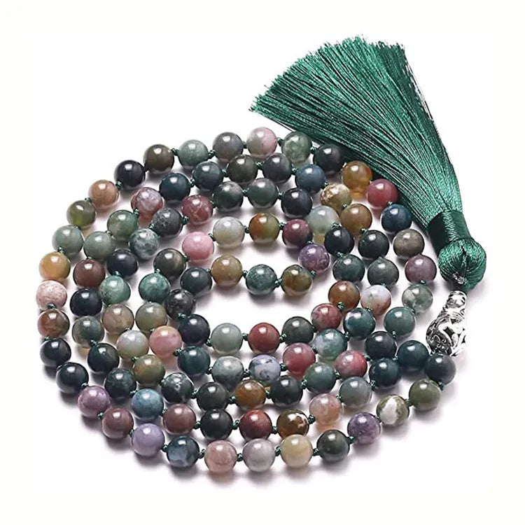 Geometric agate tassel necklace with colourful stone beads measuring 95-100cm in length