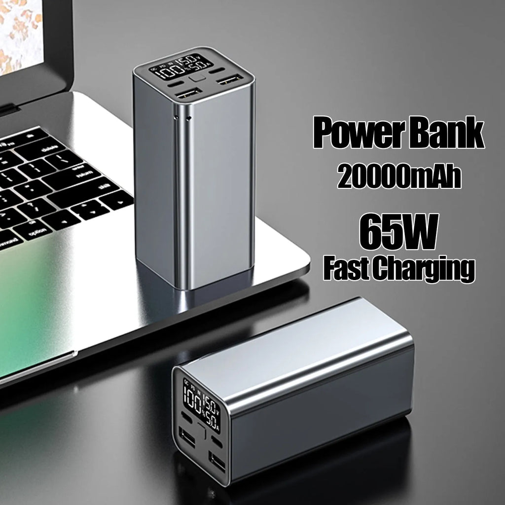 65W 20000mAh metal laptop power bank in black, blue or grey colours