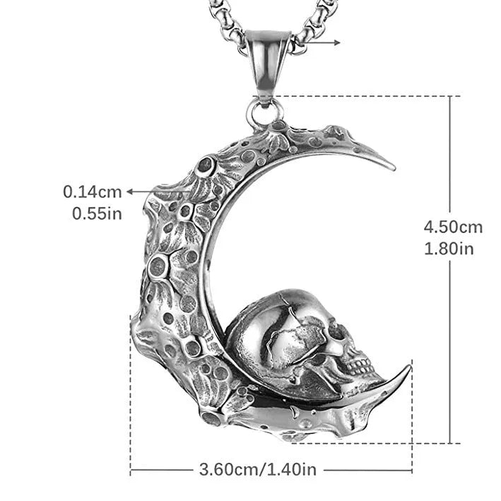Men's stainless steel skull necklace with electroplated silver finish showing six pendant design options