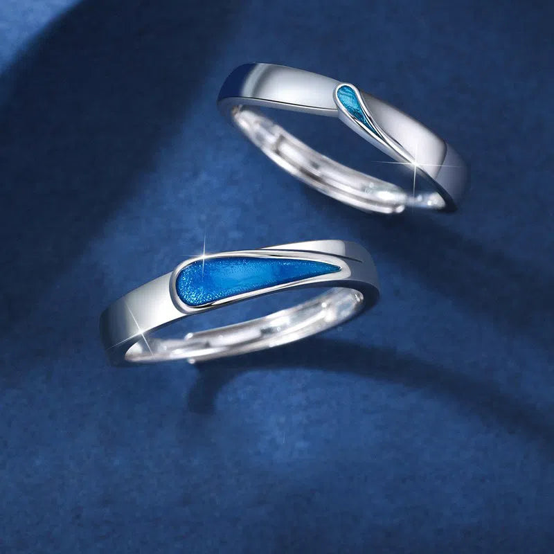 Blue water drop shaped copper ring with textured glue dripping finish, J801 Rupert style for men and women