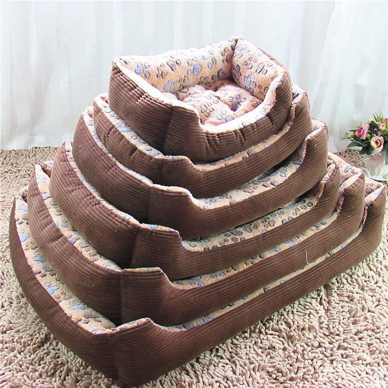 Beige soft plush dog bed sofa with raised sides and a removable zip-off cover.