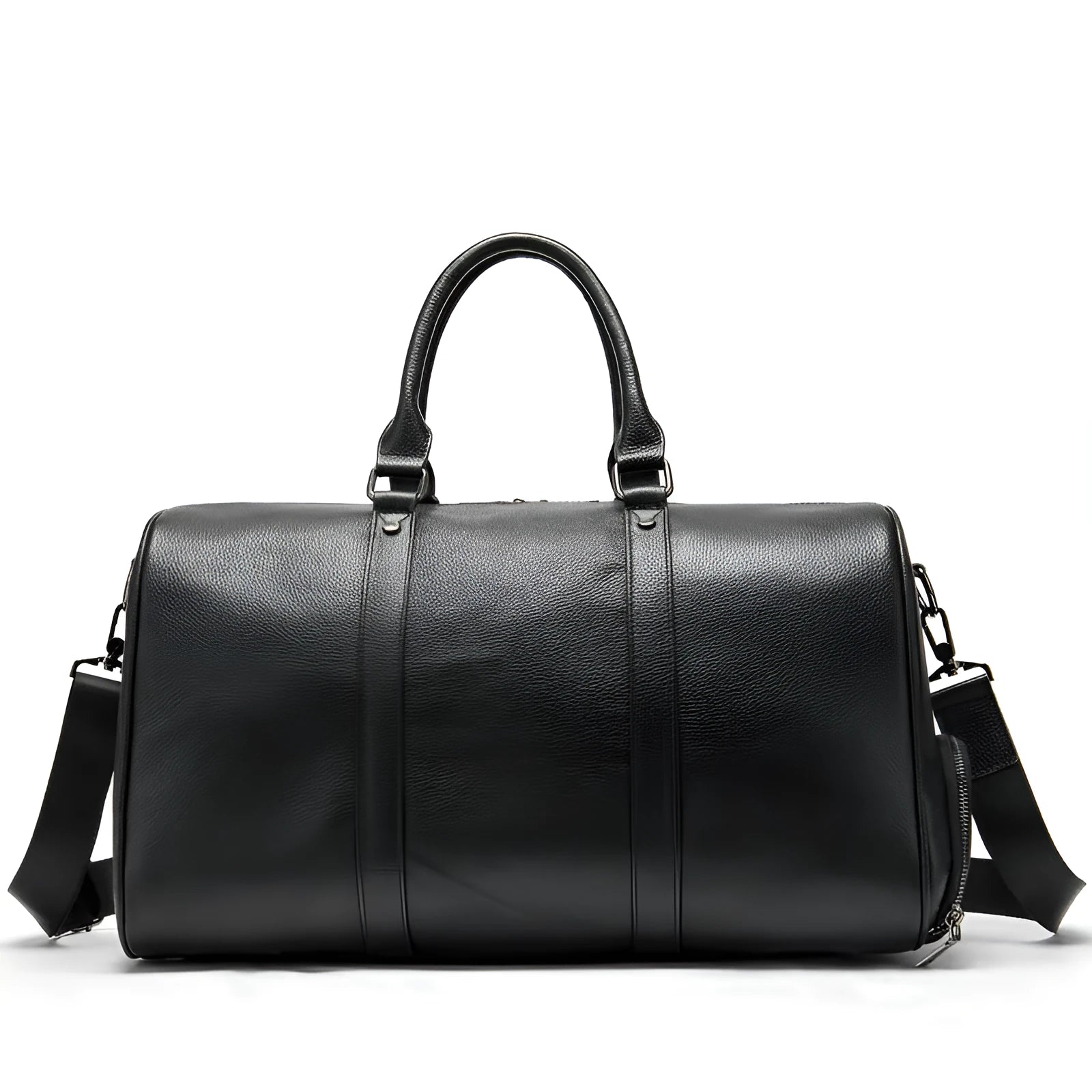 Men's leather tote bag in black and coffee colours showing single strap design and cowhide texture
