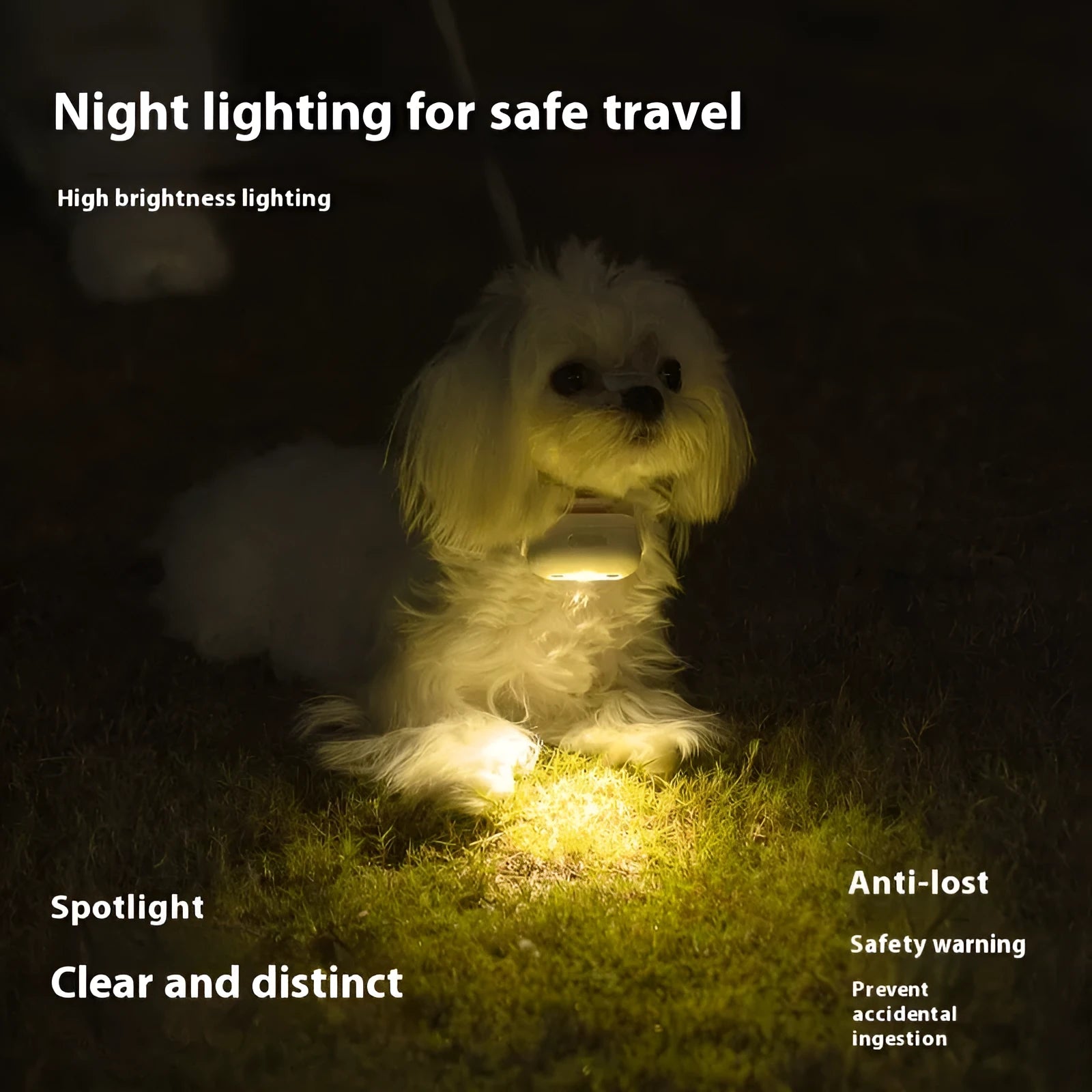 Pet luminous collar LED light in fresh pink hanging from dog collar with pattern display