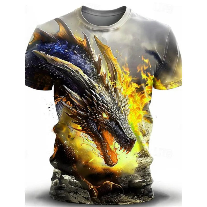 Men's grey T-shirt with a large 3D wind dragon graphic print on the front