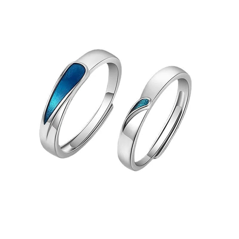 Blue water drop shaped copper ring with textured glue dripping finish, J801 Rupert style for men and women