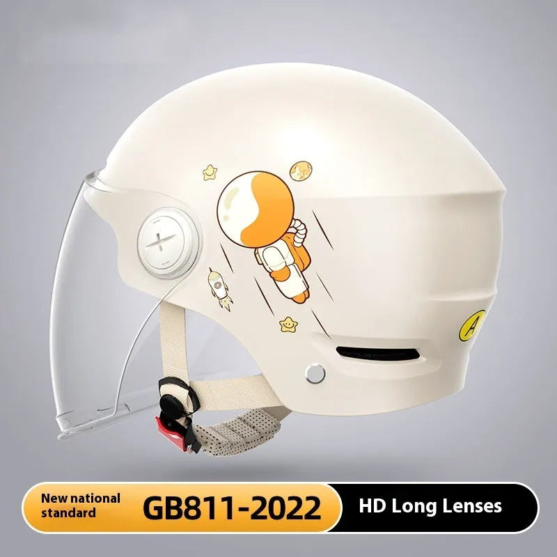Electric motorcycle half helmet with removable visor in khaki colour with clear lens option