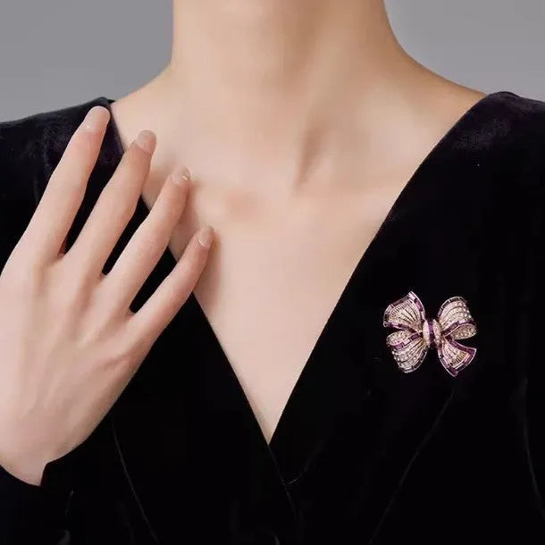 New purplish red bow alloy brooch for women with bow shape and alloy finish