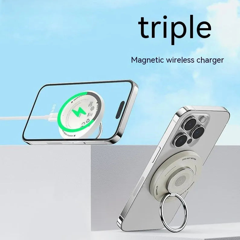 Three-in-one wireless charger bracket for W51 with Type-C input in black finish on a desk