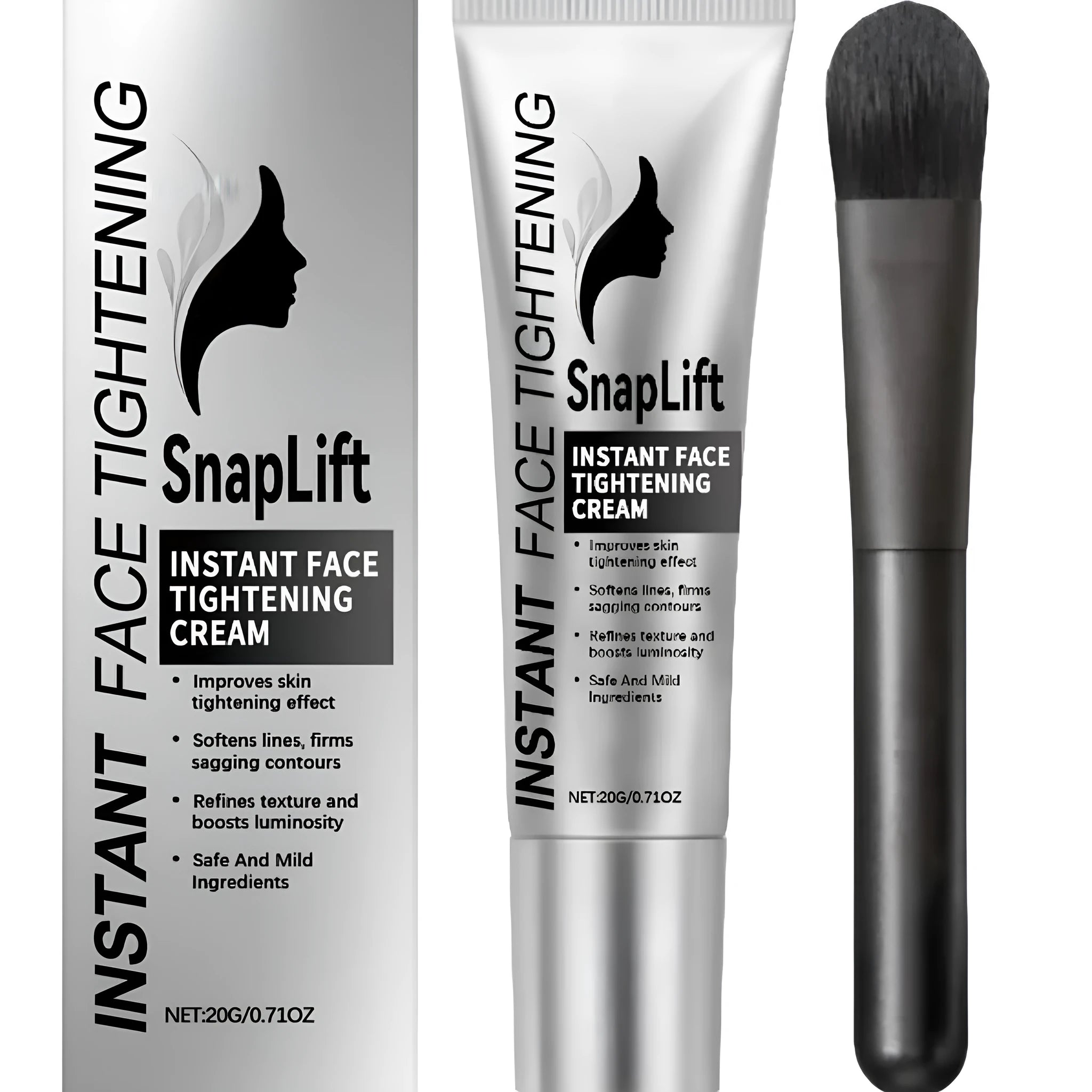 Lift and Tighten Cream 20g jar with brush next to it