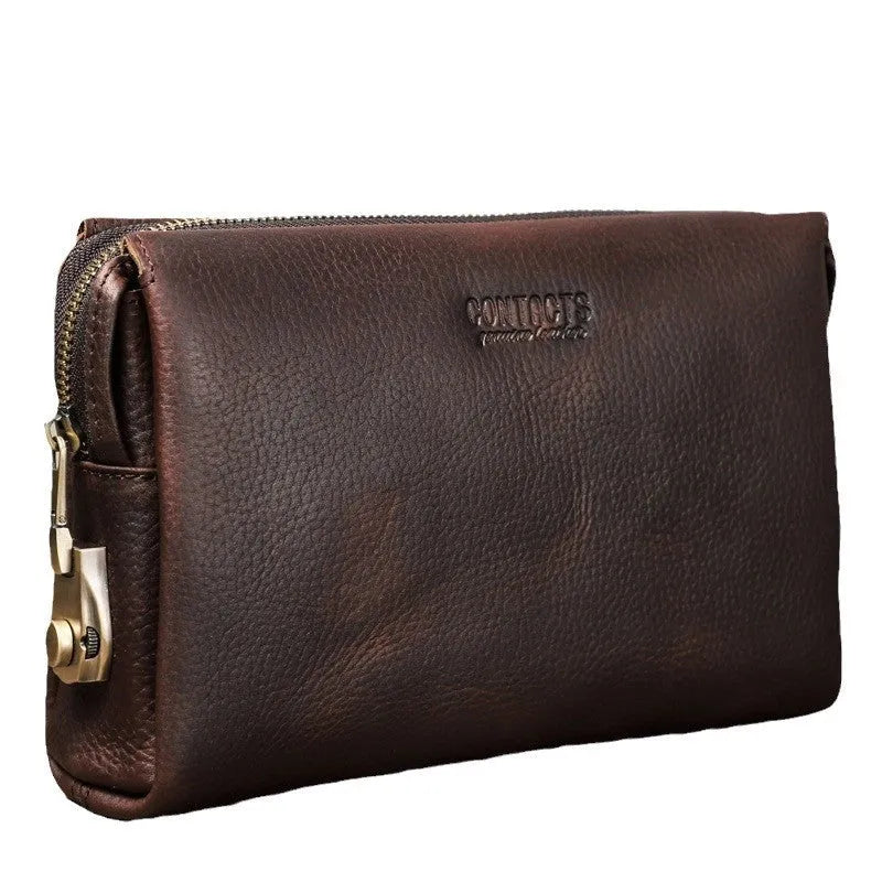 Black Angel genuine first layer cattlehide leather men's wallet in solid colour with waterproof and anti-theft features