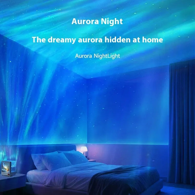 Aurora Treasure Box atmosphere projection lamp with Bluetooth speaker showing Star Sea Whale light colour and compact design