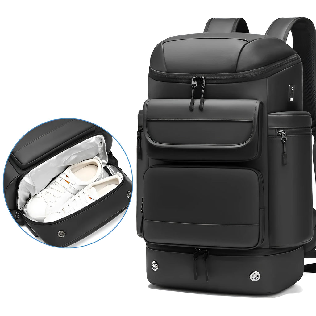 Men's large capacity waterproof shoulder bag 55cm black Niujin textile travel backpack