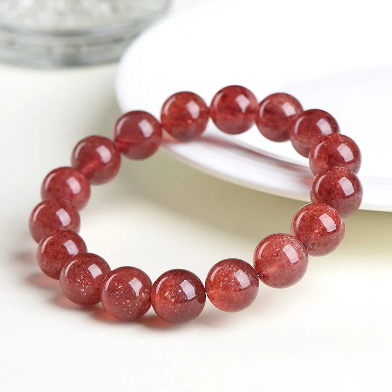 Natural strawberry quartz bracelet with geometric polished beads in cherry red colour