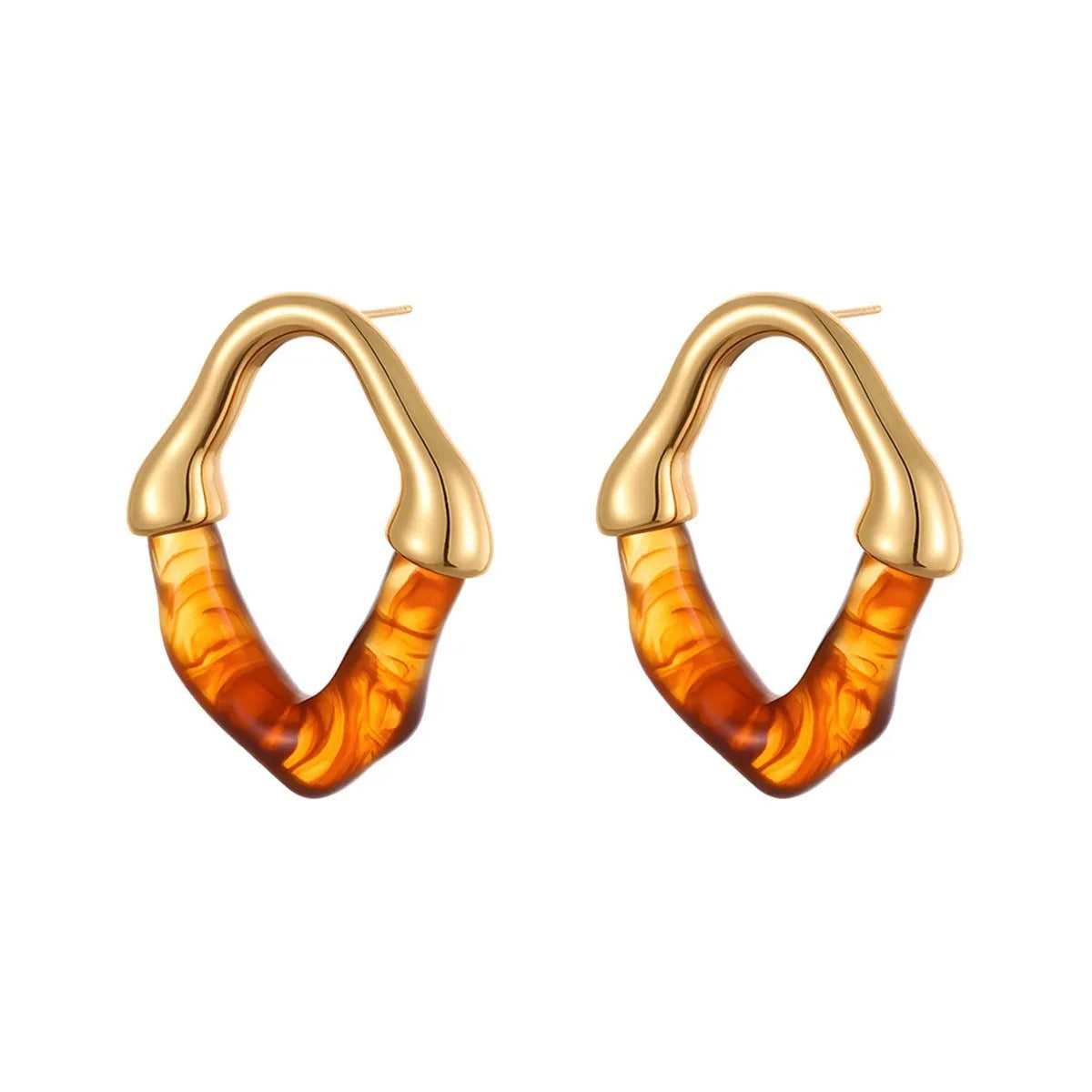 Stainless steel earrings with pink resin stitching and 18K gold plating