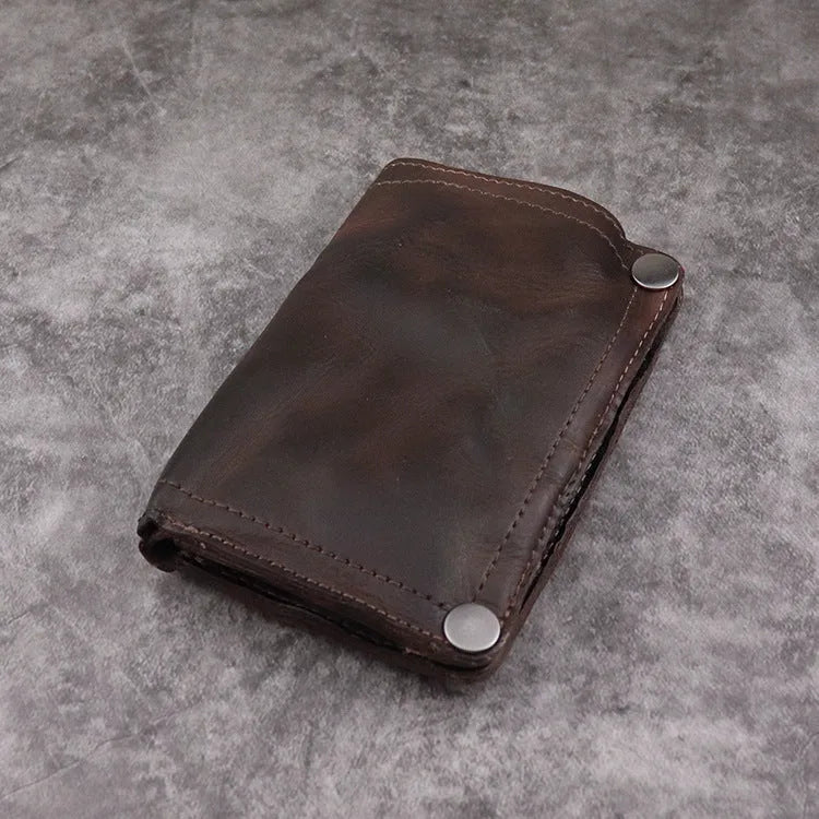 Men's genuine leather retro long wallet with multiple card slots in vertical square shape