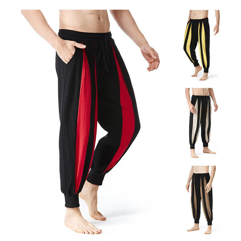 Men's straight-leg casual trousers in brown, khaki, red, and yellow colours for spring.